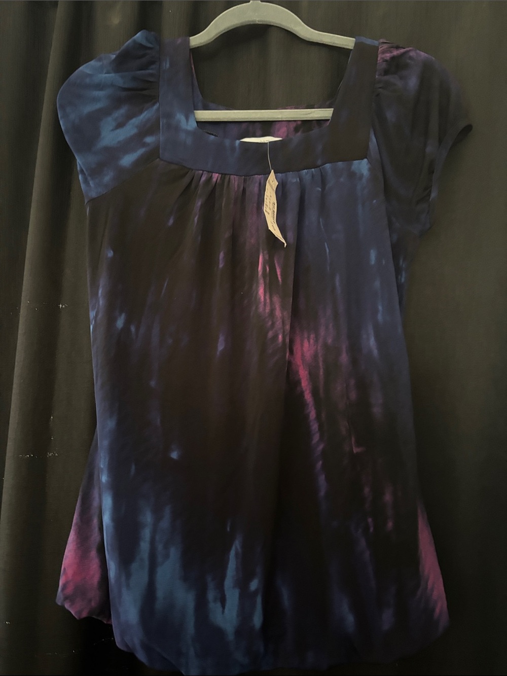 dressbarn Navy and Purple Tie-Dye Scoop Neck Blouse
